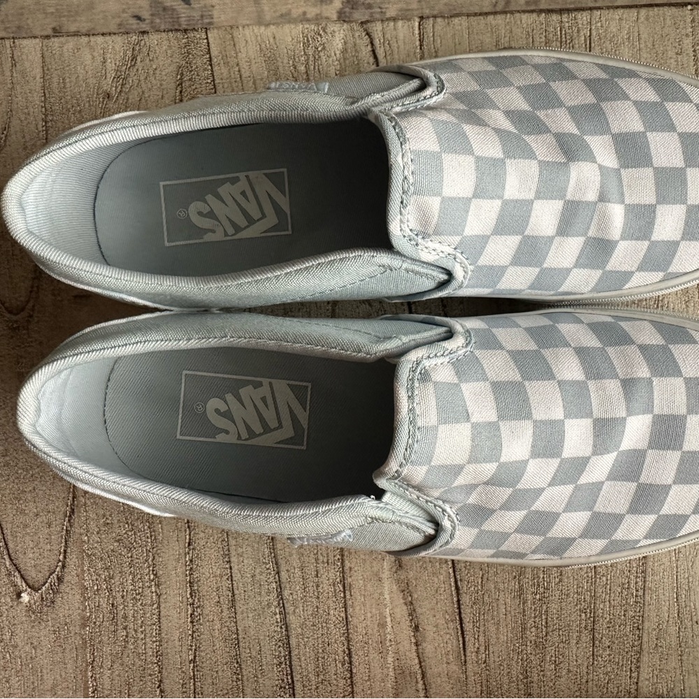 Vans checkerboard baby blue slip on